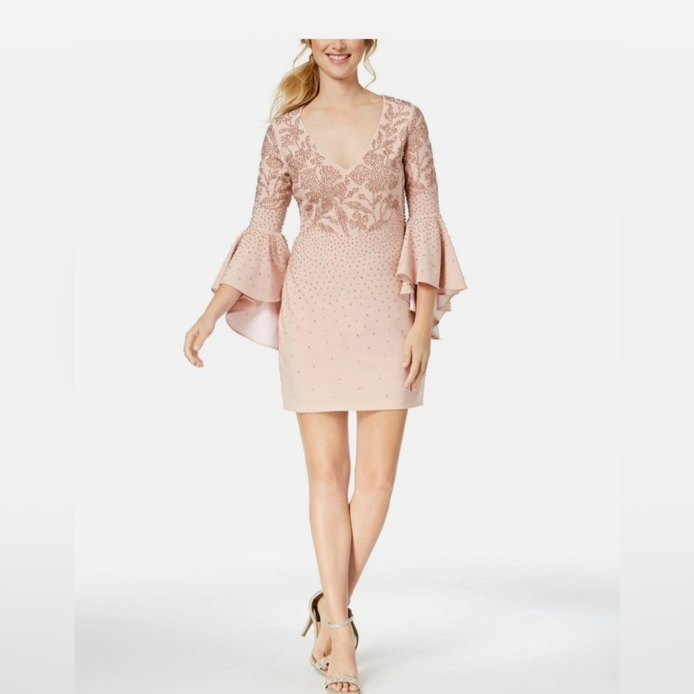 Betsy & Adam Embellished Rhinestone Bell Sleeve Mini Dress - 2 | Glam Cocktail